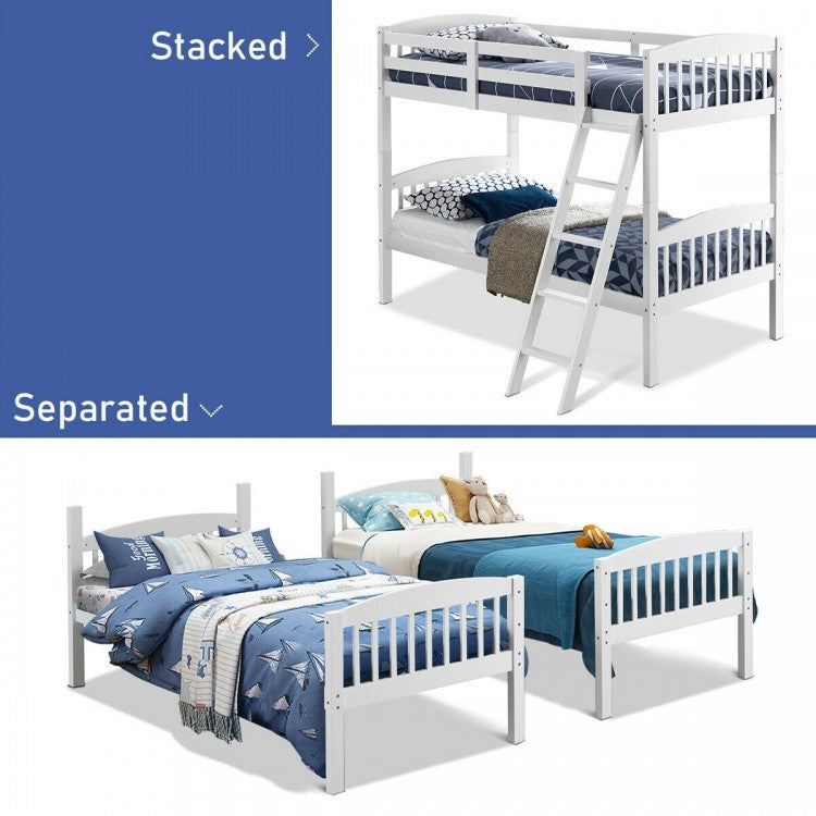 Solid Wood Twin Bunk Beds with Detachable Ladder