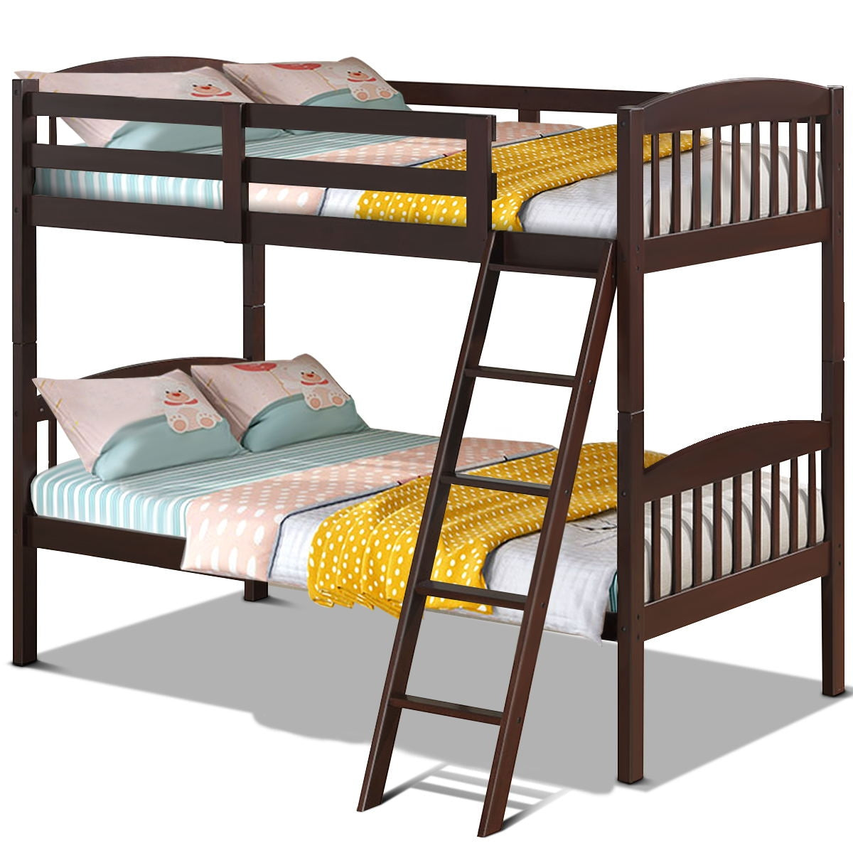 Solid Wood Twin Bunk Beds with Detachable Ladder