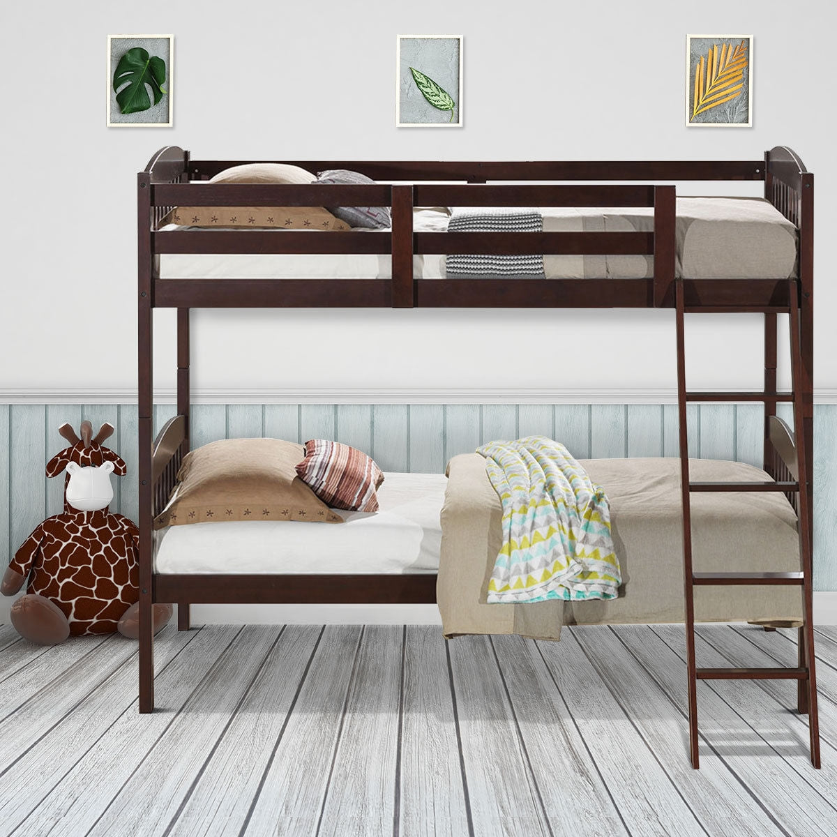 Solid Wood Twin Bunk Beds with Detachable Ladder