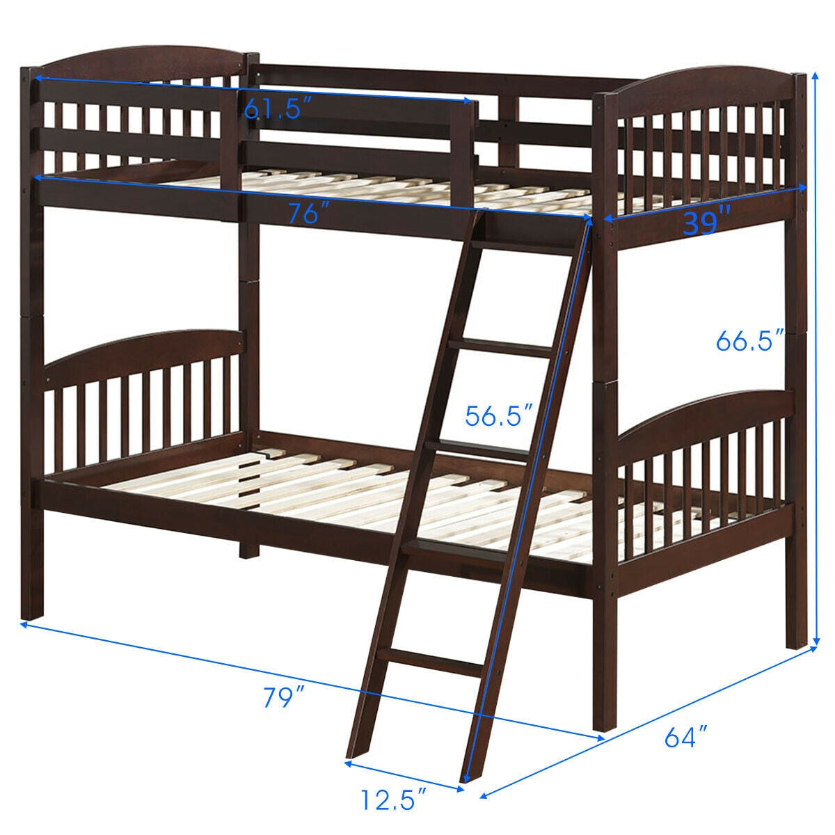 Solid Wood Twin Bunk Beds with Detachable Ladder