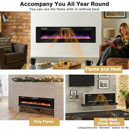 30-Inch Recessed Ultra Thin Electric Fireplace Heater with Glass Appearance