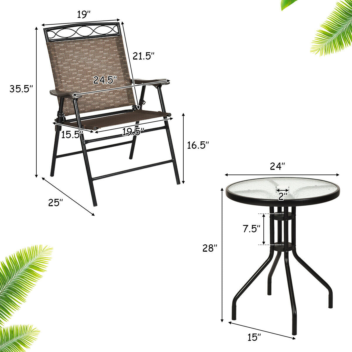 Ensemble de salle à manger de patio avec chaises pliantes et table de patio