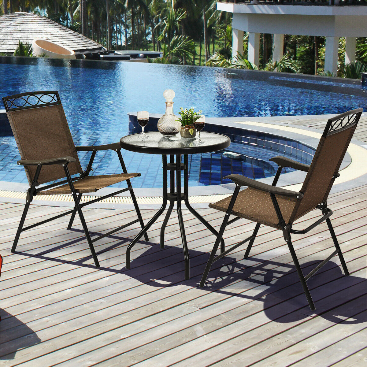 Ensemble de salle à manger de patio avec chaises pliantes et table de patio