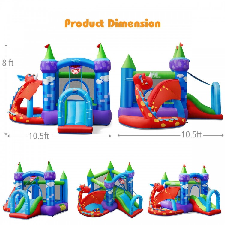 Kids Inflatable Bounce House Dragon Jumping Slide Bouncer Castle with 740W Blower