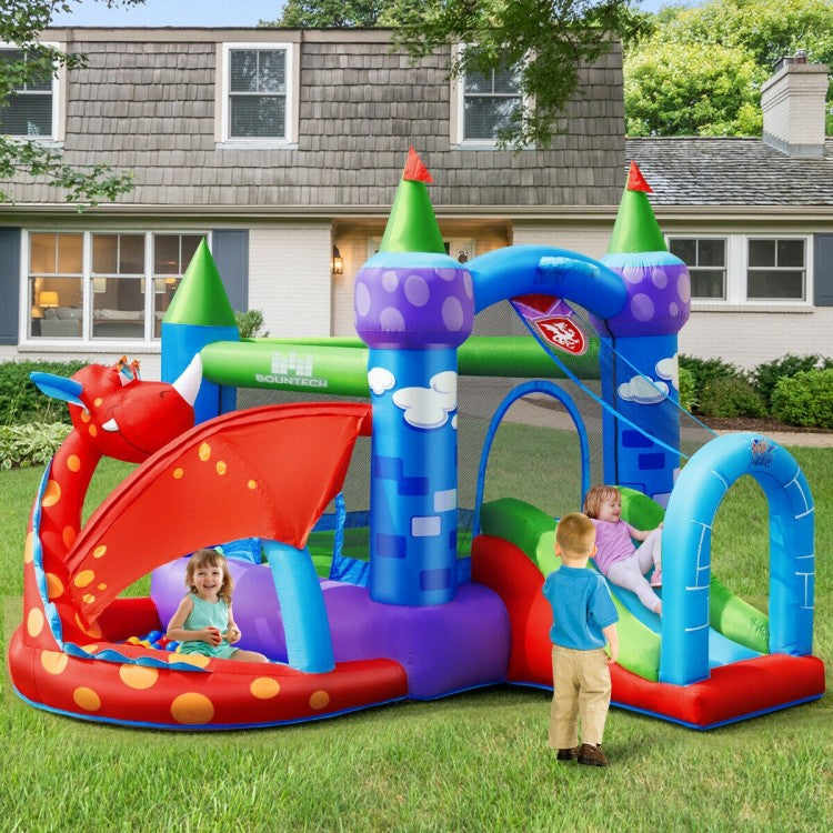 Château gonflable pour enfants avec toboggan et dragon sautant et souffleur de 740 W