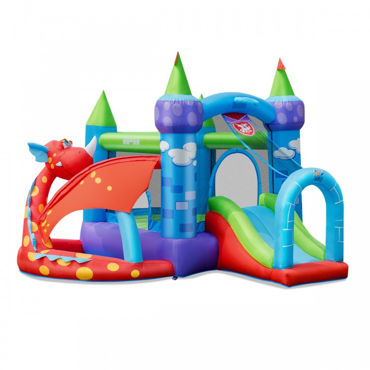 Château gonflable pour enfants avec toboggan et dragon sautant et souffleur de 740 W