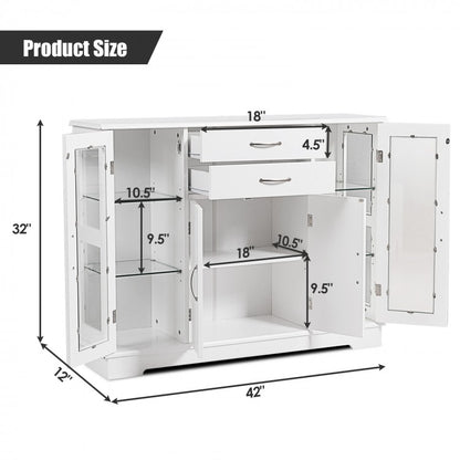 Sideboard Buffet Server Storage Cabinet with 2 Drawers and Glass Doors