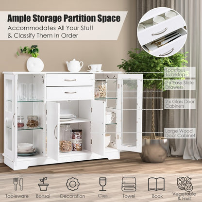 Sideboard Buffet Server Storage Cabinet with 2 Drawers and Glass Doors