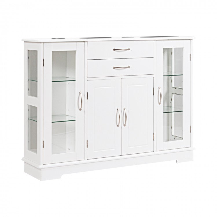 Sideboard Buffet Server Storage Cabinet with 2 Drawers and Glass Doors