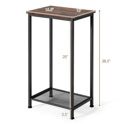 Table d'appoint industrielle à 2 niveaux avec étagères de rangement en treillis métallique