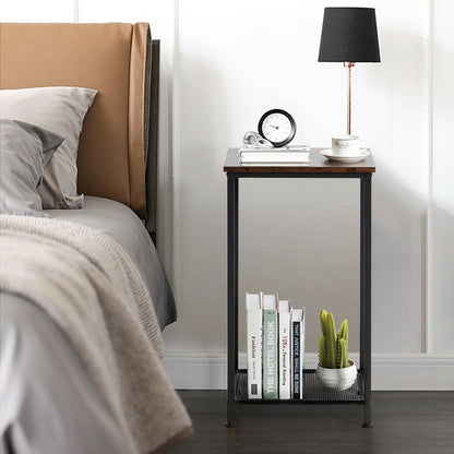 2-Tier Industrial End Table with Metal Mesh Storage Shelves