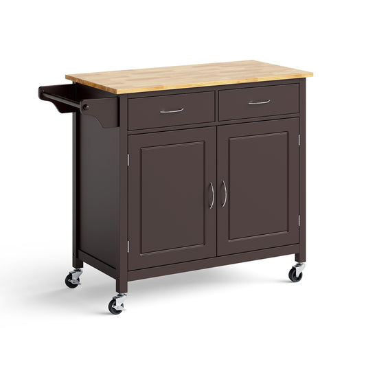 Modern Rolling Kitchen Cart Island with Wooden Top