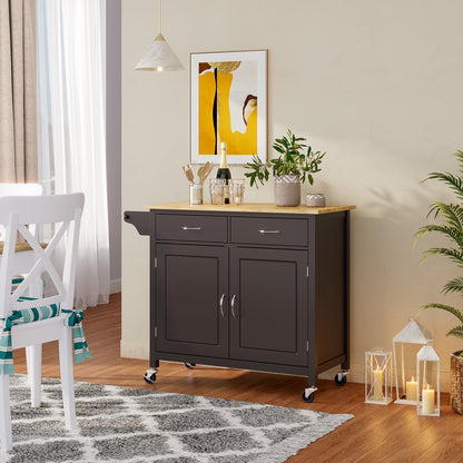 Modern Rolling Kitchen Cart Island with Wooden Top