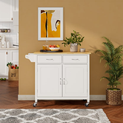 Modern Rolling Kitchen Cart Island with Wooden Top