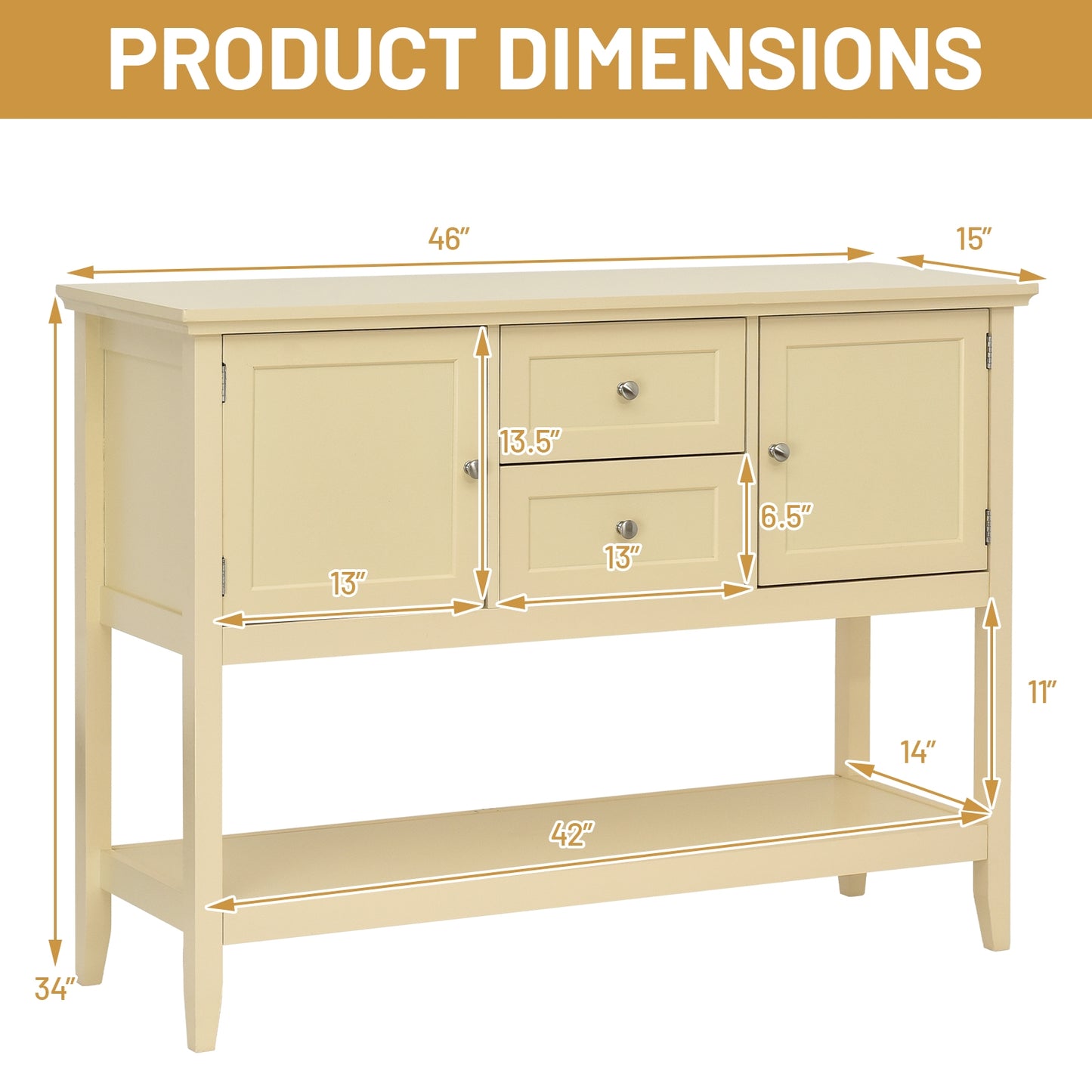 Buffet console en bois avec tiroirs et rangement