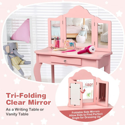 Mini Makeup Dressing Mirror Vanity Table Stool Set