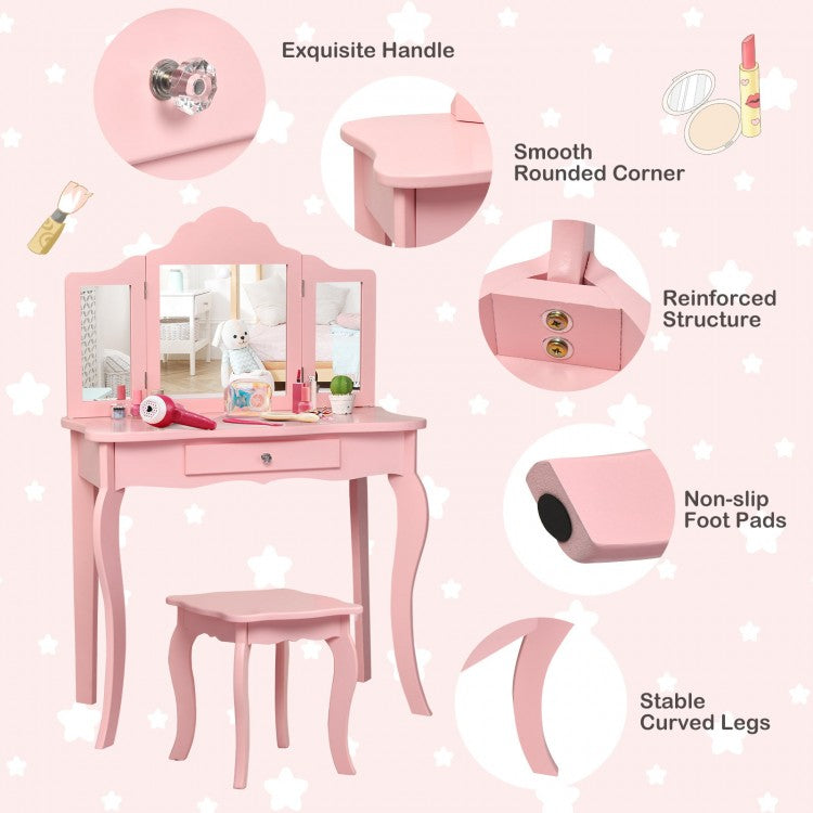 Ensemble de mini-miroir de maquillage, coiffeuse et tabouret