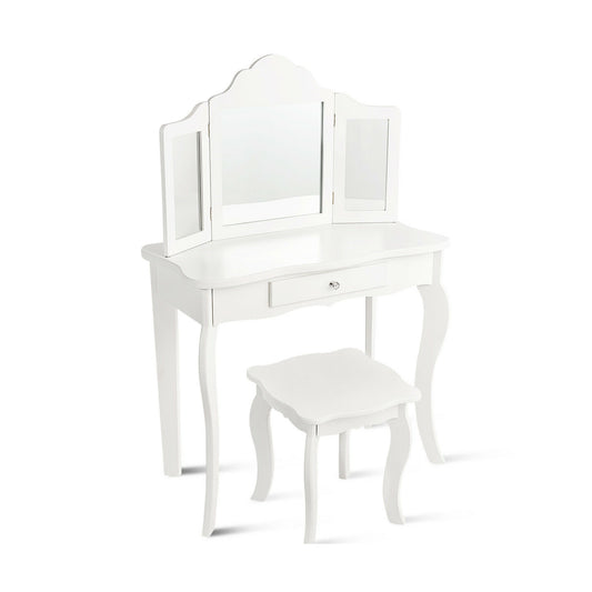 Ensemble de mini-miroir de maquillage, coiffeuse et tabouret