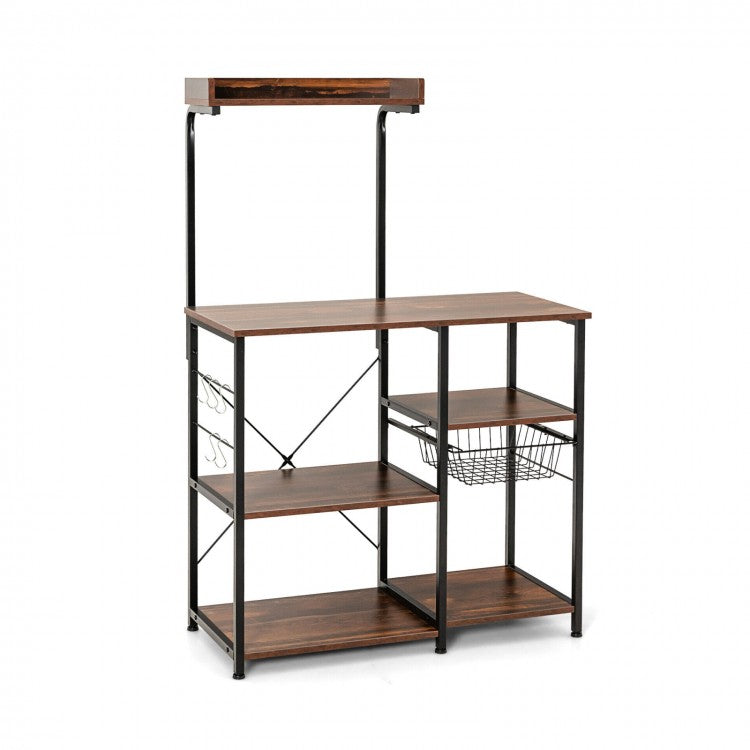 4-tier Kitchen Baker's Rack with Basket and 5 Hooks