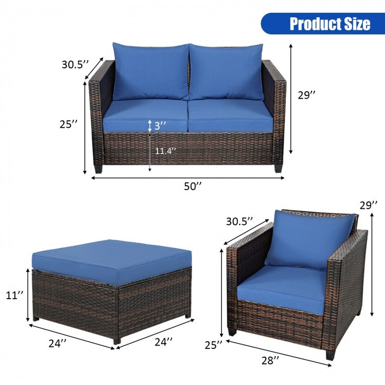 5 Pieces Patio Cushioned Rattan Furniture Set