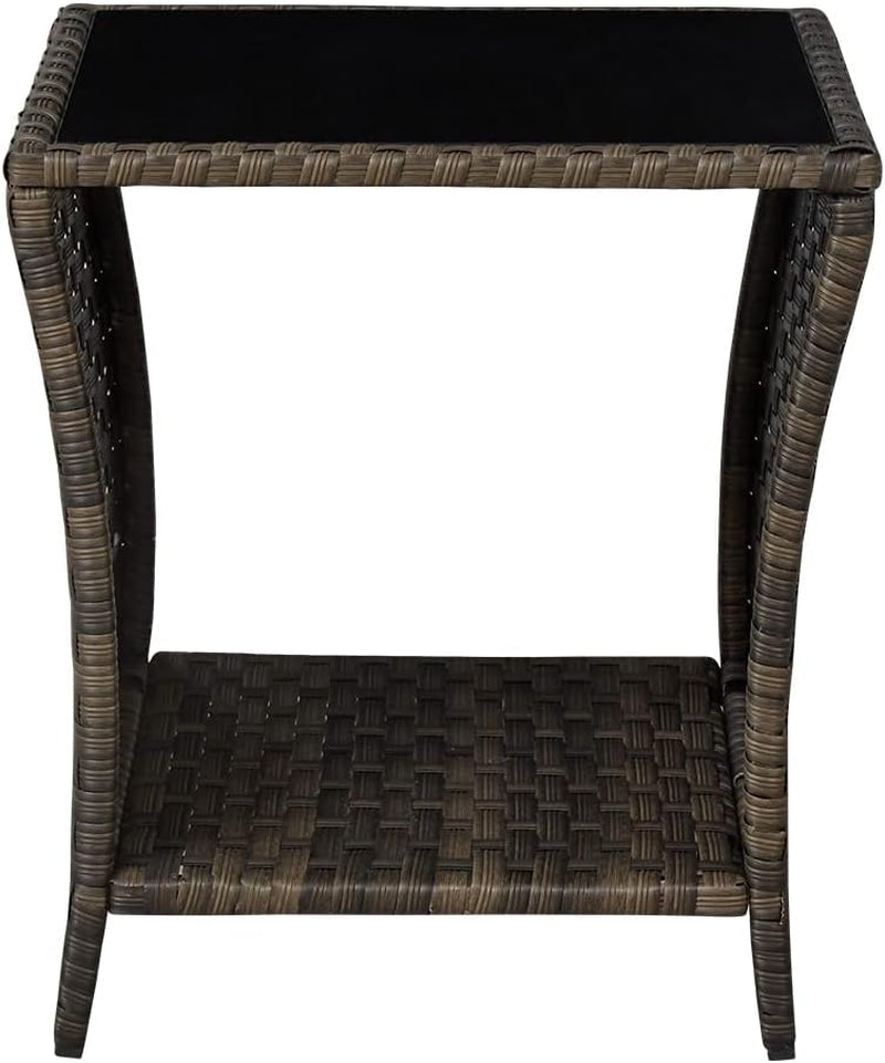 Wicker Side Coffee Table Outdoor Side Tables with Storage Bistro Table Patio Furniture Square End Tables Garden Table Brown