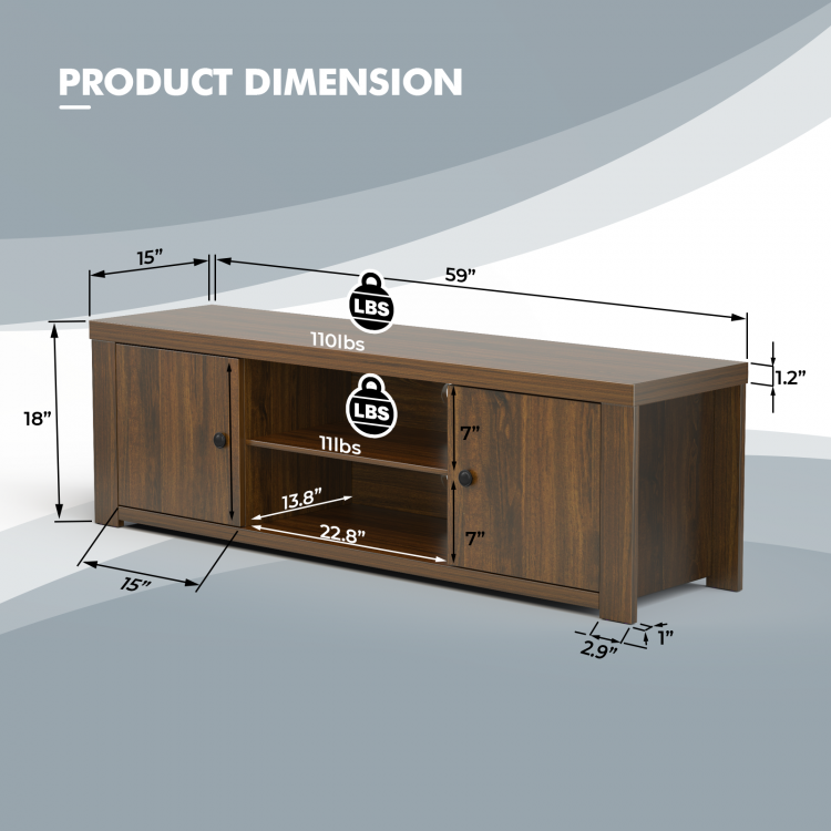 Meuble console TV de style classique pour téléviseur de 65 pouces avec 2 trous de gestion des câbles