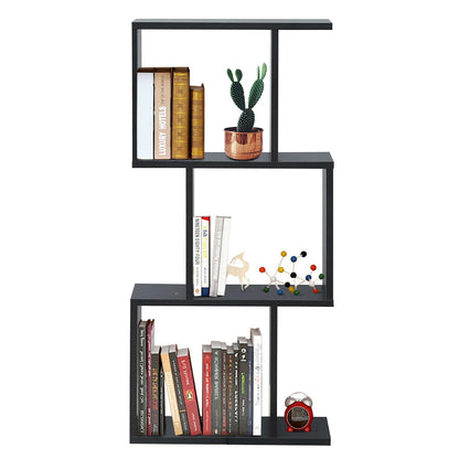 2/3/4 Tiers Wooden S-Shaped Bookcase for Living Room Bedroom Office-3-Tier