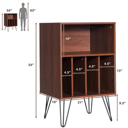 Meuble de rangement pour tourne-disque sur pied avec pieds en métal - Café