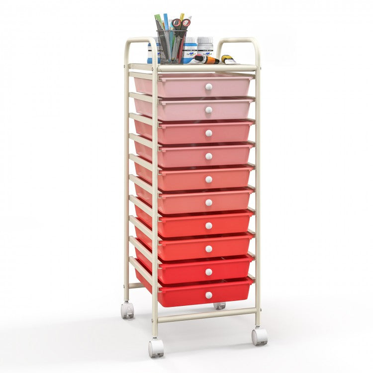 10 Drawer Rolling Storage Cart Organizer with 4 Universal Casters