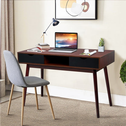 Mid Century Wooden Computer Desk with Storage Drawers