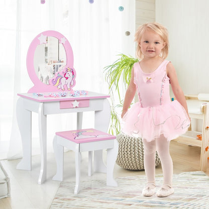 Kids Tri Folding Mirror Makeup Dressing Vanity Table Set