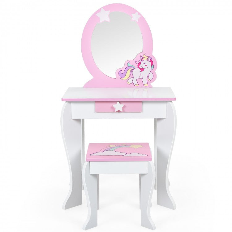 Kids Tri Folding Mirror Makeup Dressing Vanity Table Set