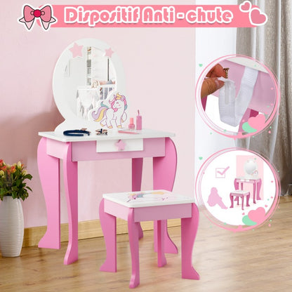 Kids Tri Folding Mirror Makeup Dressing Vanity Table Set