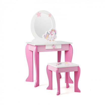 Kids Tri Folding Mirror Makeup Dressing Vanity Table Set