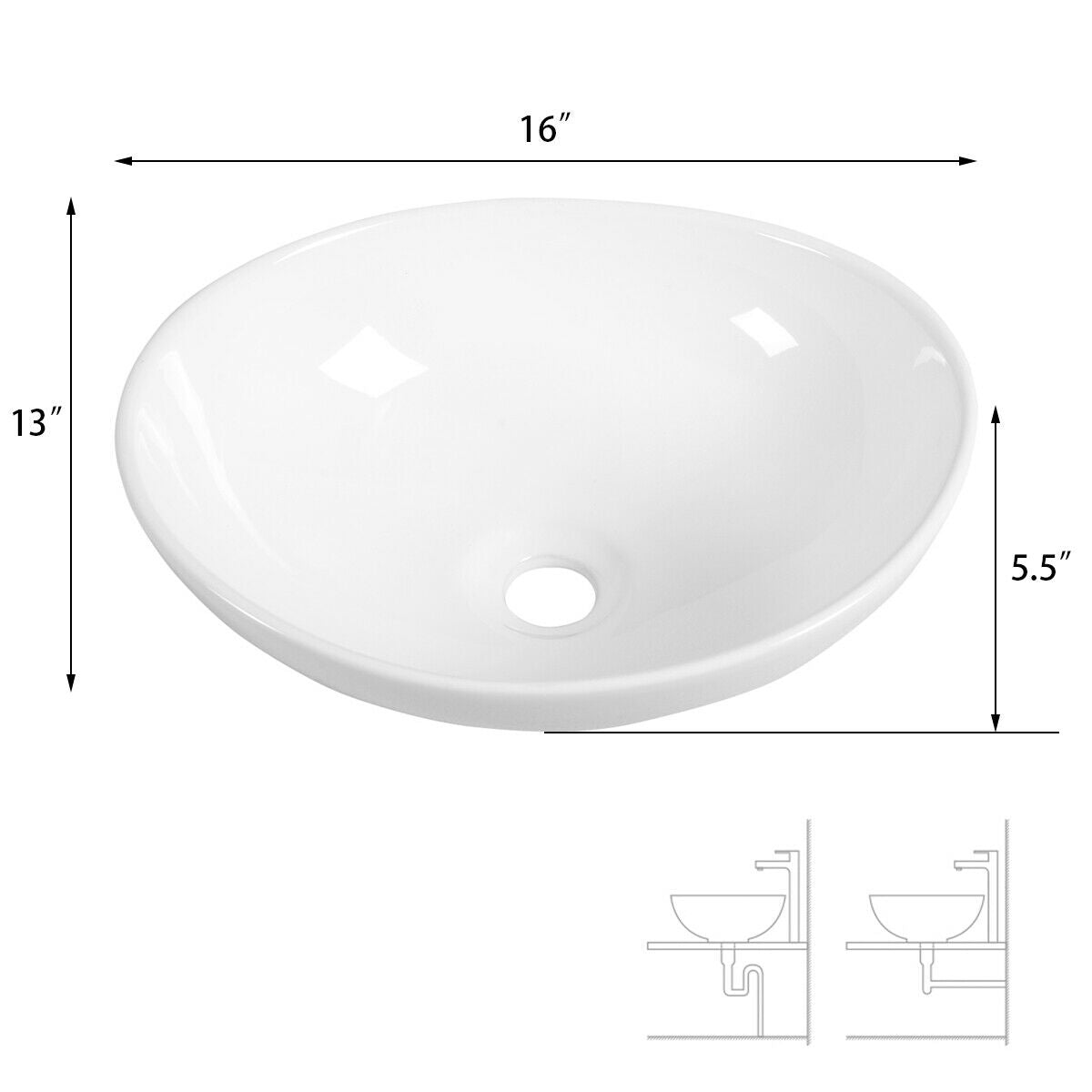 Oval Bathroom Basin Ceramic Vessel Sink