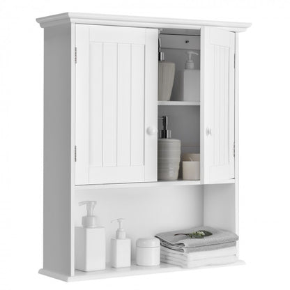 Armoire de rangement murale à 2 portes pour salle de bain avec étagère ouverte - Blanc