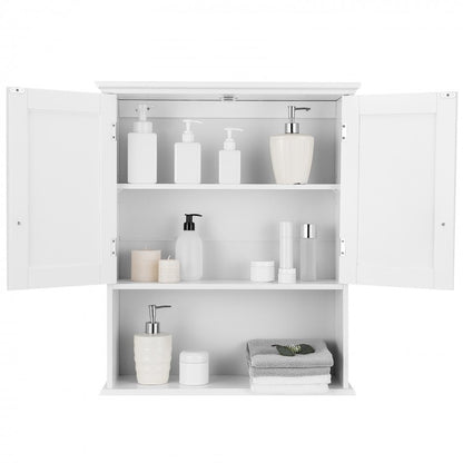 Armoire de rangement murale à 2 portes pour salle de bain avec étagère ouverte - Blanc