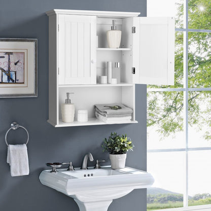 Armoire de rangement murale à 2 portes pour salle de bain avec étagère ouverte - Blanc