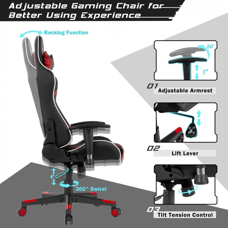 Fauteuil de jeu inclinable et pivotant avec massage et support lombaire