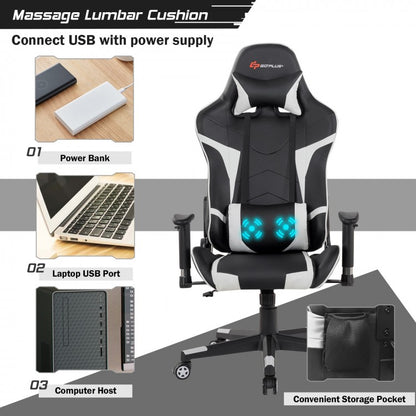 Fauteuil de jeu inclinable et pivotant avec massage et support lombaire