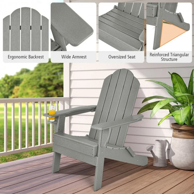 Foldable Weather Resistant Patio Chair with Built-in Cup Holder