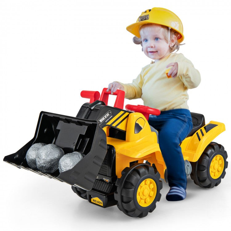 Ride on Push Car Bulldozer Digger Toy with Safety Helmet and Working Shovel