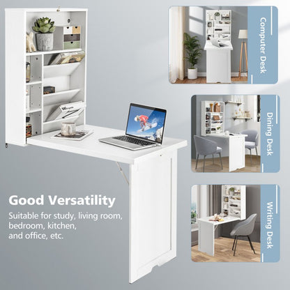 Wall Mounted Fold-Out Convertible Floating Desk Space Saver