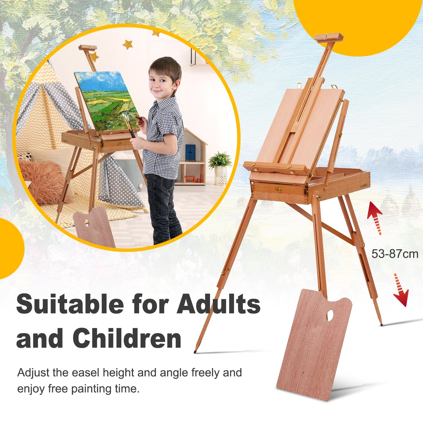 Tripod Folding French Wooden Easel with Sketch Box