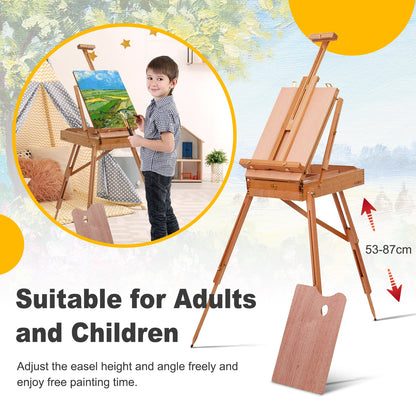 Tripod Folding French Wooden Easel with Sketch Box