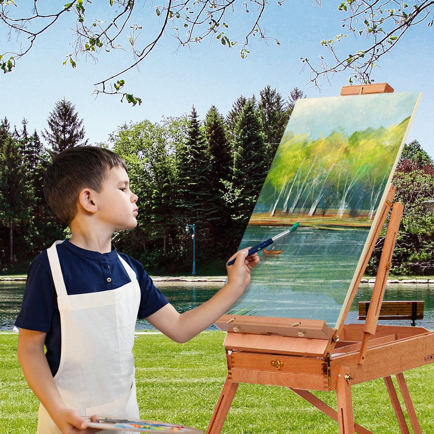 Tripod Folding French Wooden Easel with Sketch Box