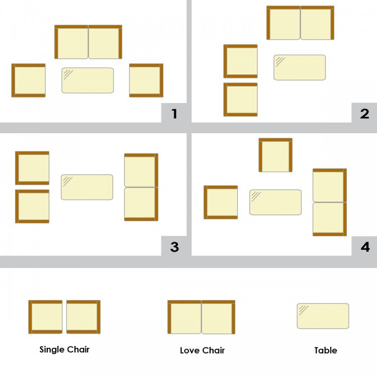 4 Pcs Patio Rattan Cushioned Sofa Furniture Set with Tempered Glass Coffee Table-Red