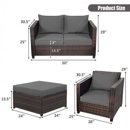 5 Pieces Patio Cushioned Rattan Furniture Set