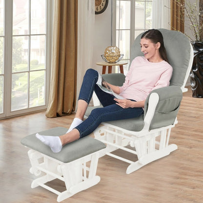 Wood Glider and Ottoman Set with Padded Armrests and Detachable Cushion