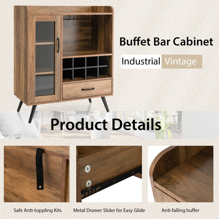 Buffet Sideboard with Removable Wine Rack and Glass Holder-Rustic Brown